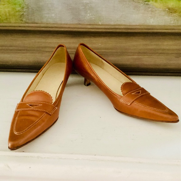 Vintage Joan & David Kitten Heels Circa Point Toe Pumps Brown Leather Size 6.5 - Picture 14 of 15